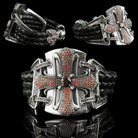 Queen of the Crusaders black leather bracelet shown from several angles