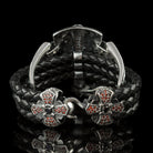 Queen of the Crusaders black leather bracelet laid open showing both clasp ends