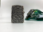 Side view of the heavy gothic silver lighter case