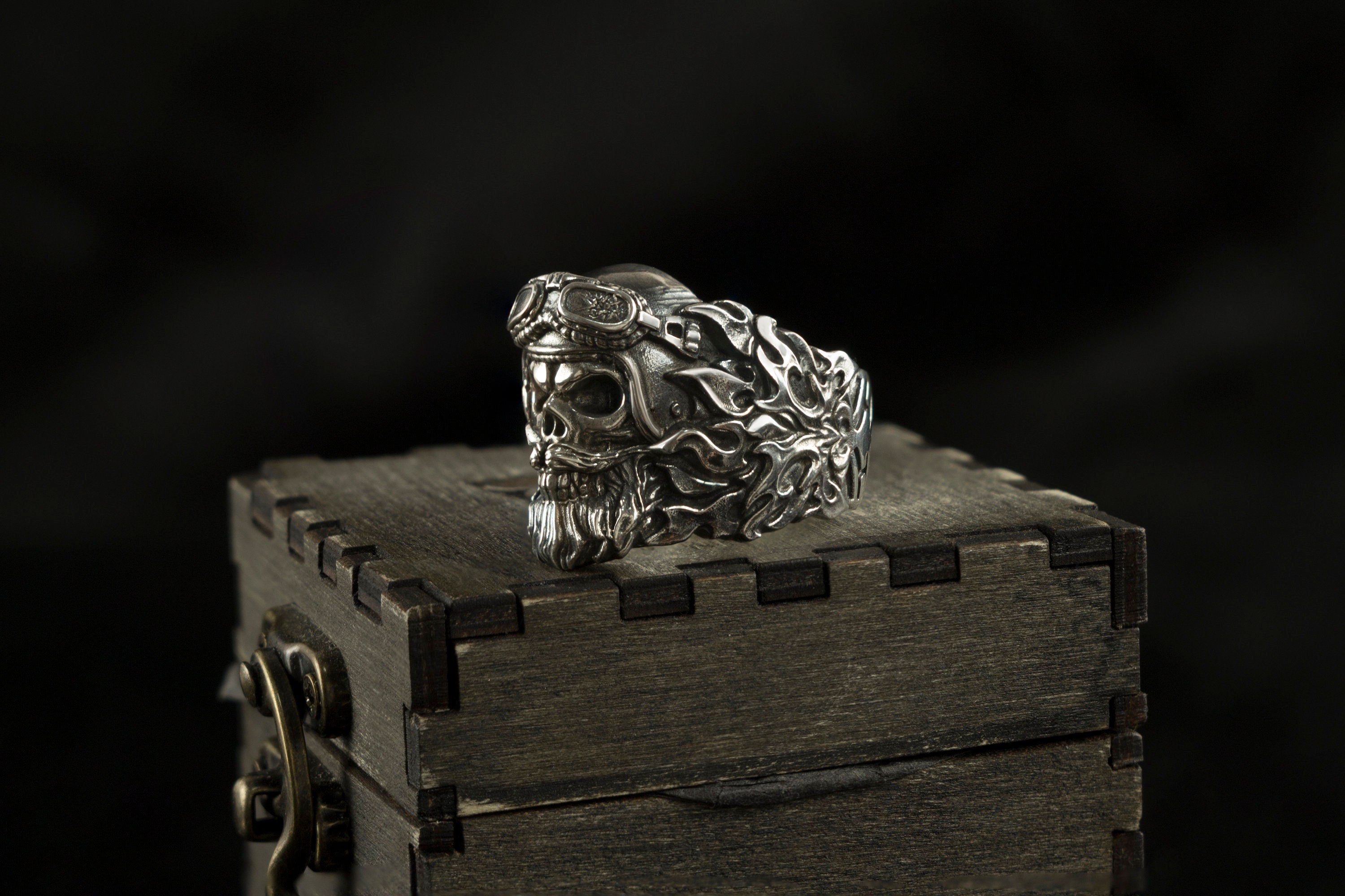Rider biker ring side view showing the flowing beard detail