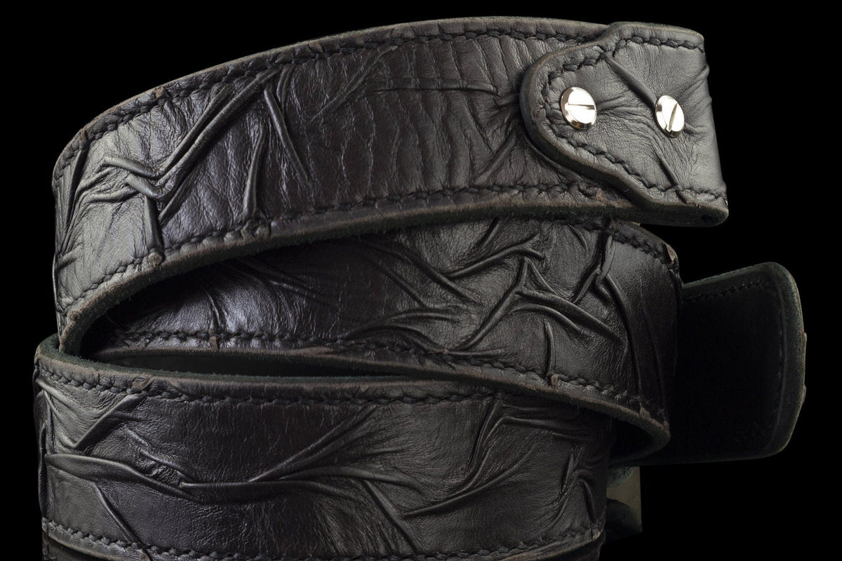 Thick two-layer leather belt strap with Chicago screw detail