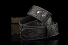Rock Road black textured leather biker belt strap with Chicago screws, rolled
