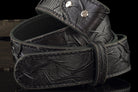 Black genuine leather belt strap looped, side view of the 4.5 mm edge