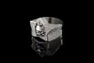 Sky's The Limit pave star ring with central skull, angled view