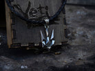 Tryzub sterling silver Ukrainian trident pendant on a black cord