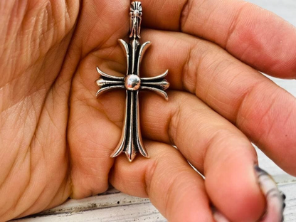 Gothic silver cross Double side cross Gemstones cross pendant Gothic jewelry