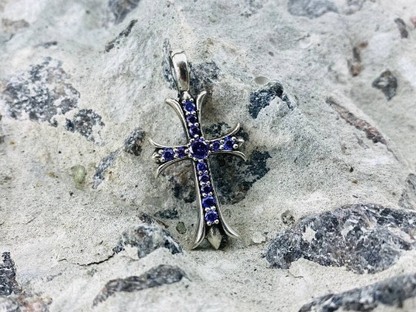 Gothic silver cross Double side cross Gemstones cross pendant Gothic jewelry