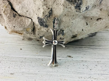 Gothic silver cross Double side cross Gemstones cross pendant Gothic jewelry
