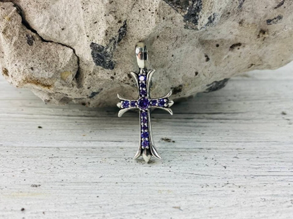 Gothic silver cross Double side cross Gemstones cross pendant Gothic jewelry