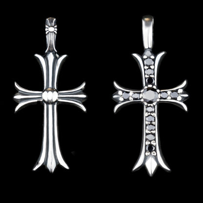 Gothic silver cross Double side cross Gemstones cross pendant Gothic jewelry