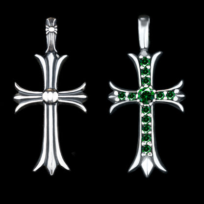 Gothic silver cross Double side cross Gemstones cross pendant Gothic jewelry