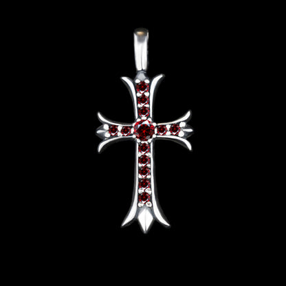 Gothic silver cross Double side cross Gemstones cross pendant Gothic jewelry