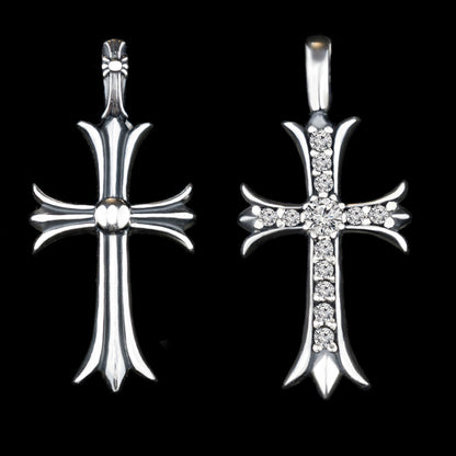 Gothic silver cross Double side cross Gemstones cross pendant Gothic jewelry