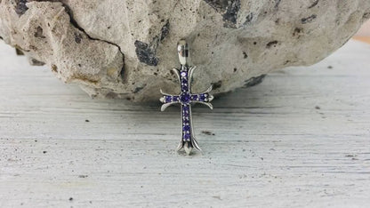 Gothic silver cross Double side cross Gemstones cross pendant Gothic jewelry
