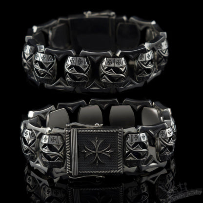 Brutalist silver bracelet Maltese cross "Royal Blessing"