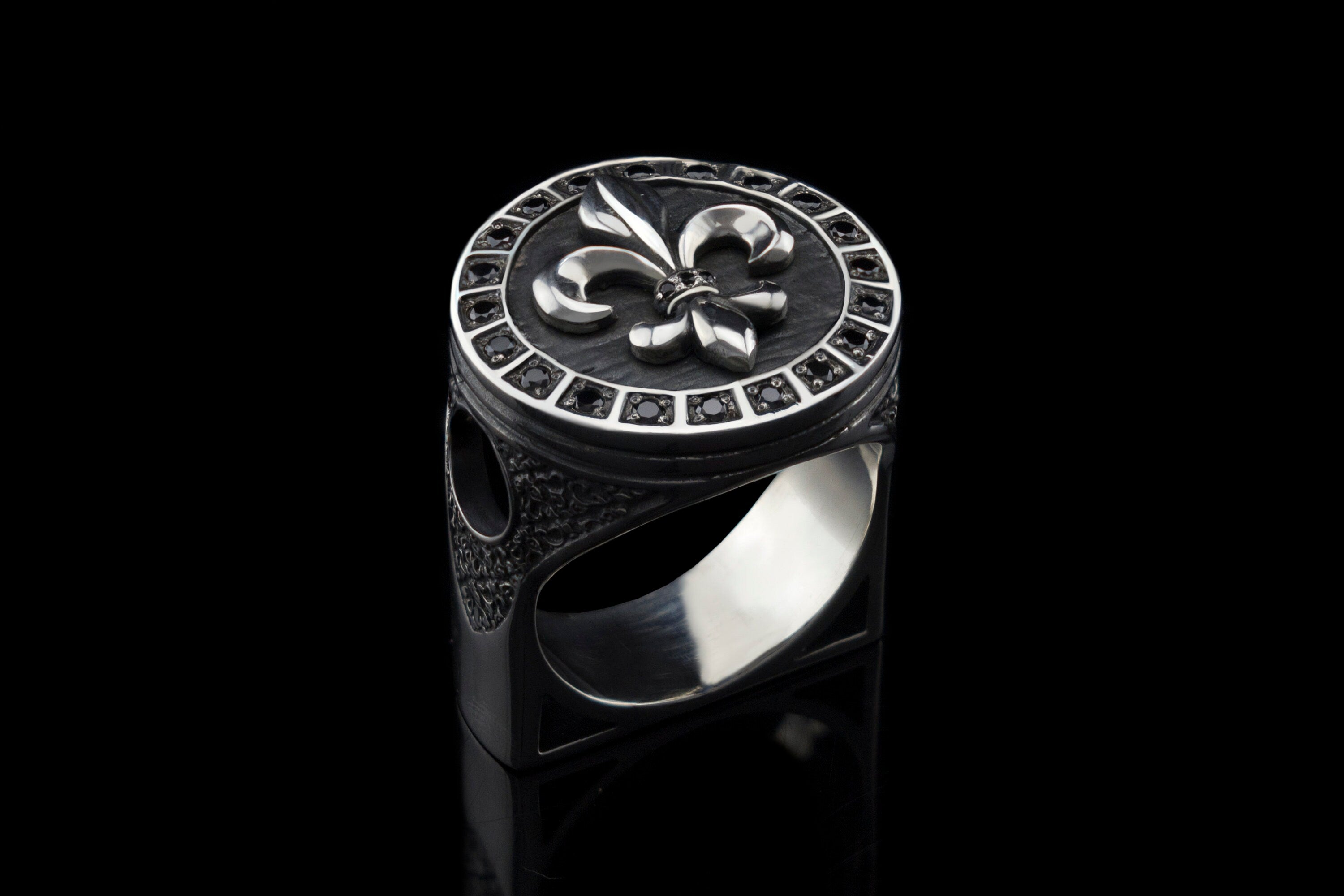 Silver men's ring Biker jewelry Fleur De Lis ring Piston ring Brutal ring