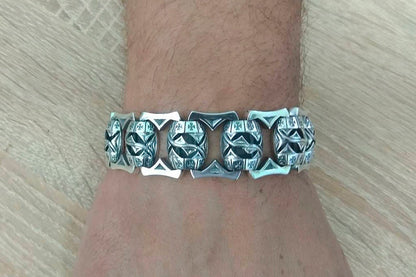 Brutalist silver bracelet Maltese cross "Royal Blessing"