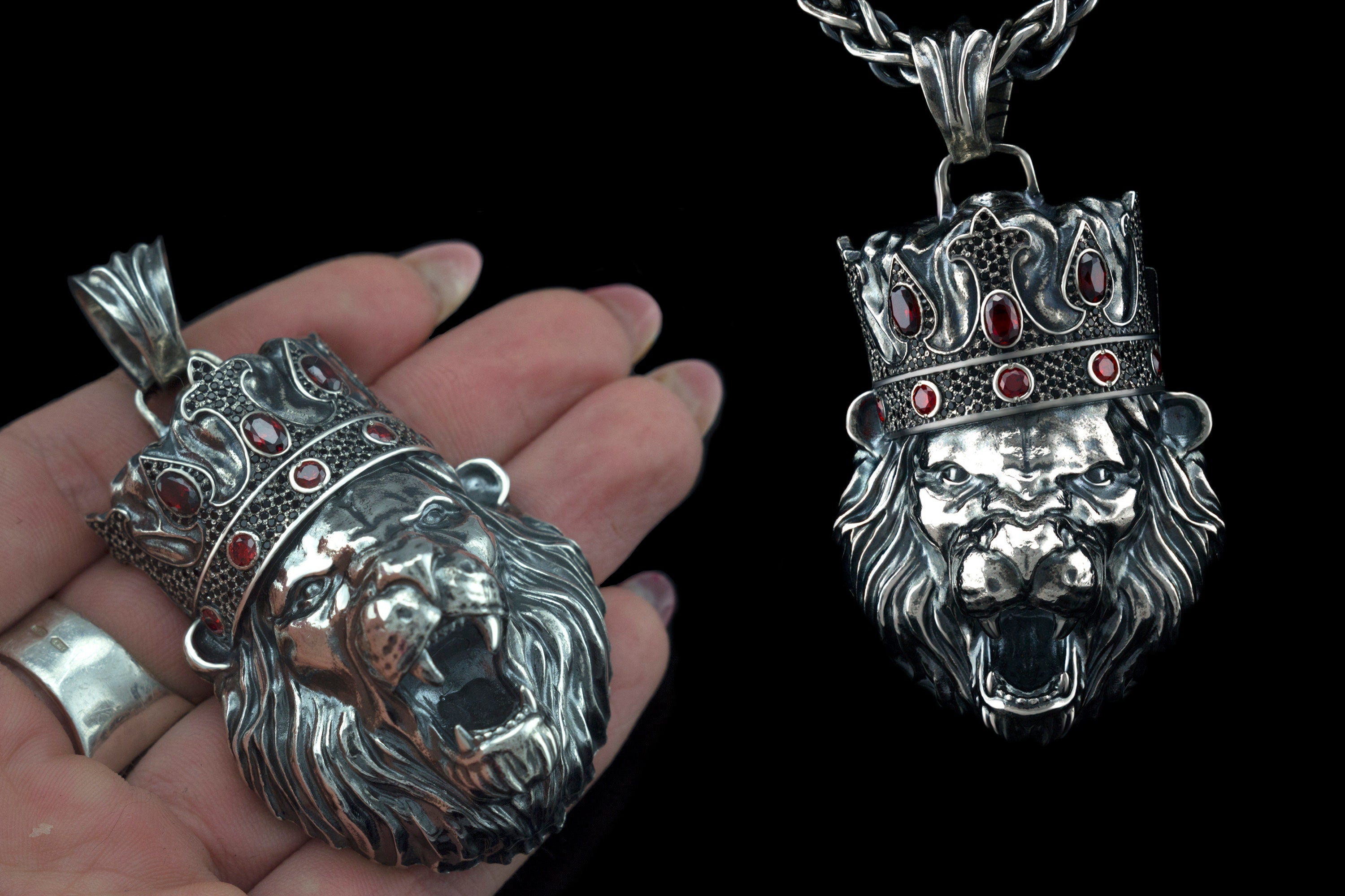 Lion pendant Heavy jewelry Silver biker pendant