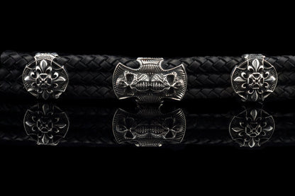 Silver skull bracelet  Men's jewelry Heavy bracelet for men Leather bracelet  Skull jewelry