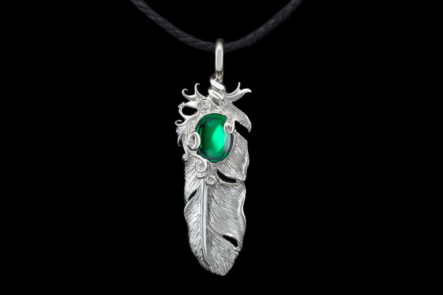 Feather pendant Silver pendant Red cabochon pendant Silver charm