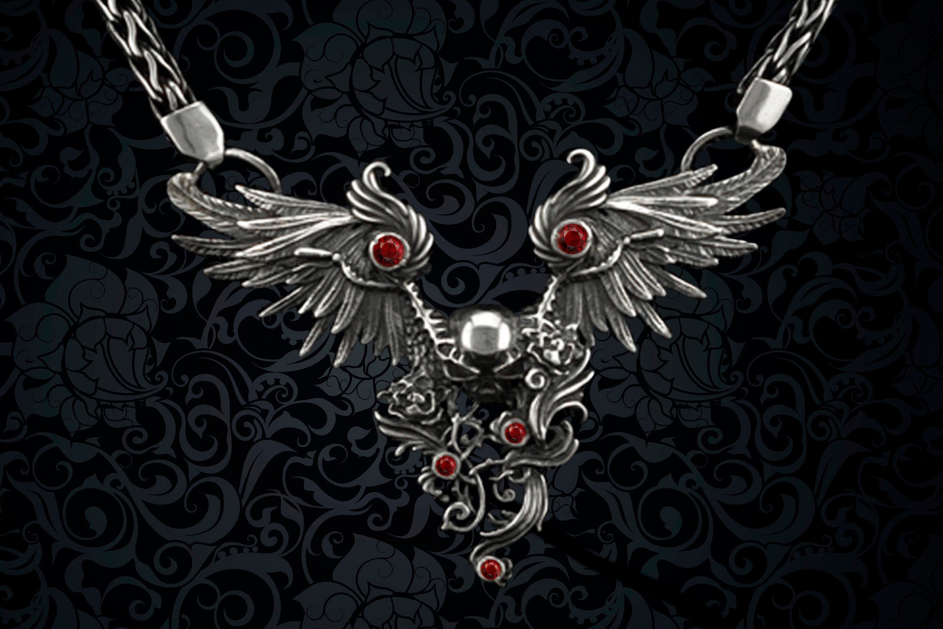 Women skull necklace Gothic jewelry Dark Angel