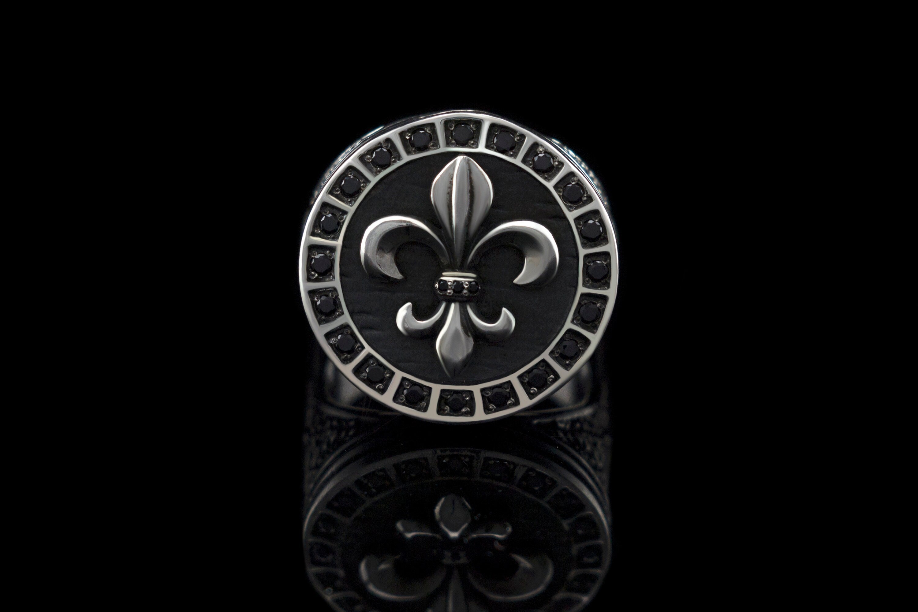 Silver men's ring Biker jewelry Fleur De Lis ring Piston ring Brutal ring