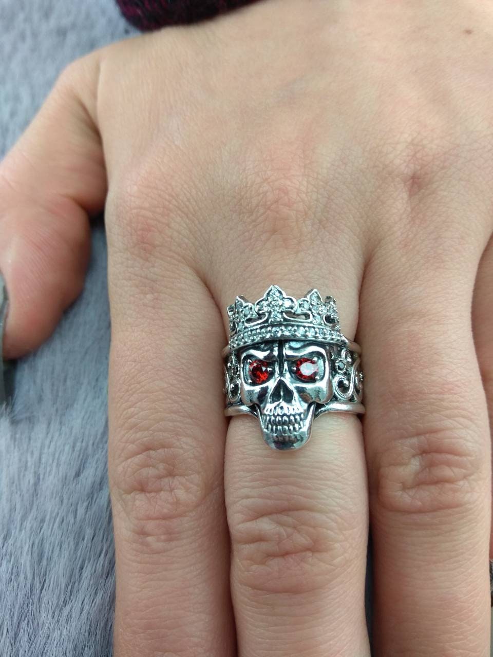 Santa Muerte Women skull ring Silver ring Crown Bikers jewelry Skull jewelry Adjustable ring Dimensionless ring Queen of skulls