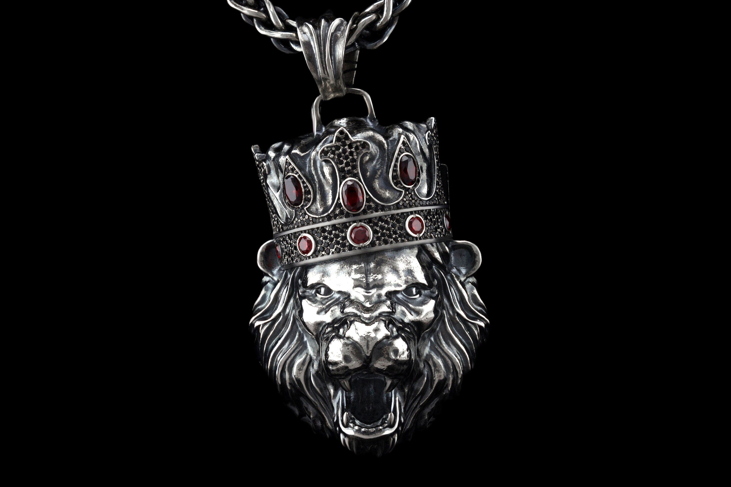 Lion pendant Heavy jewelry Silver biker pendant