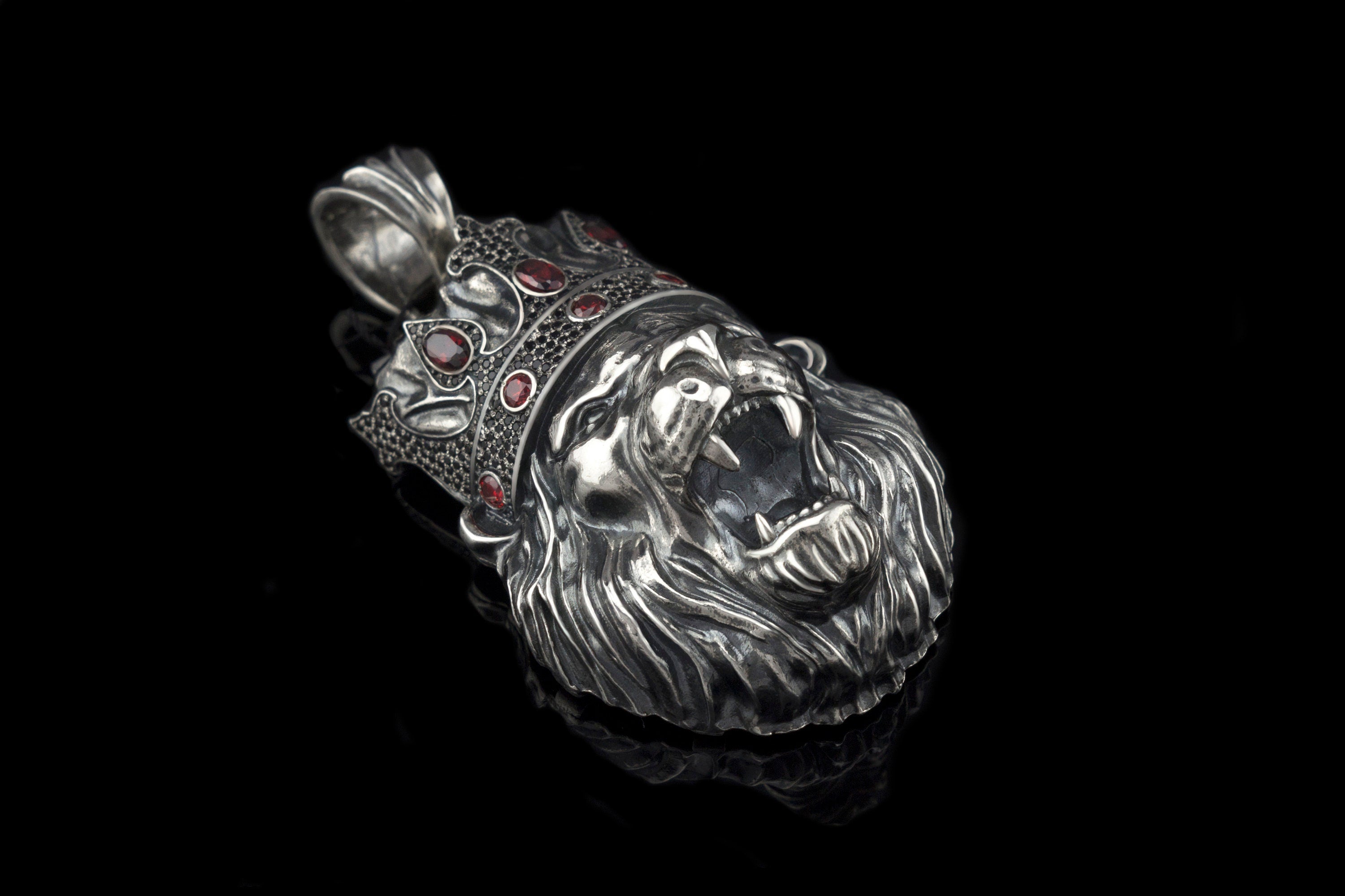 Lion pendant Heavy jewelry Silver biker pendant