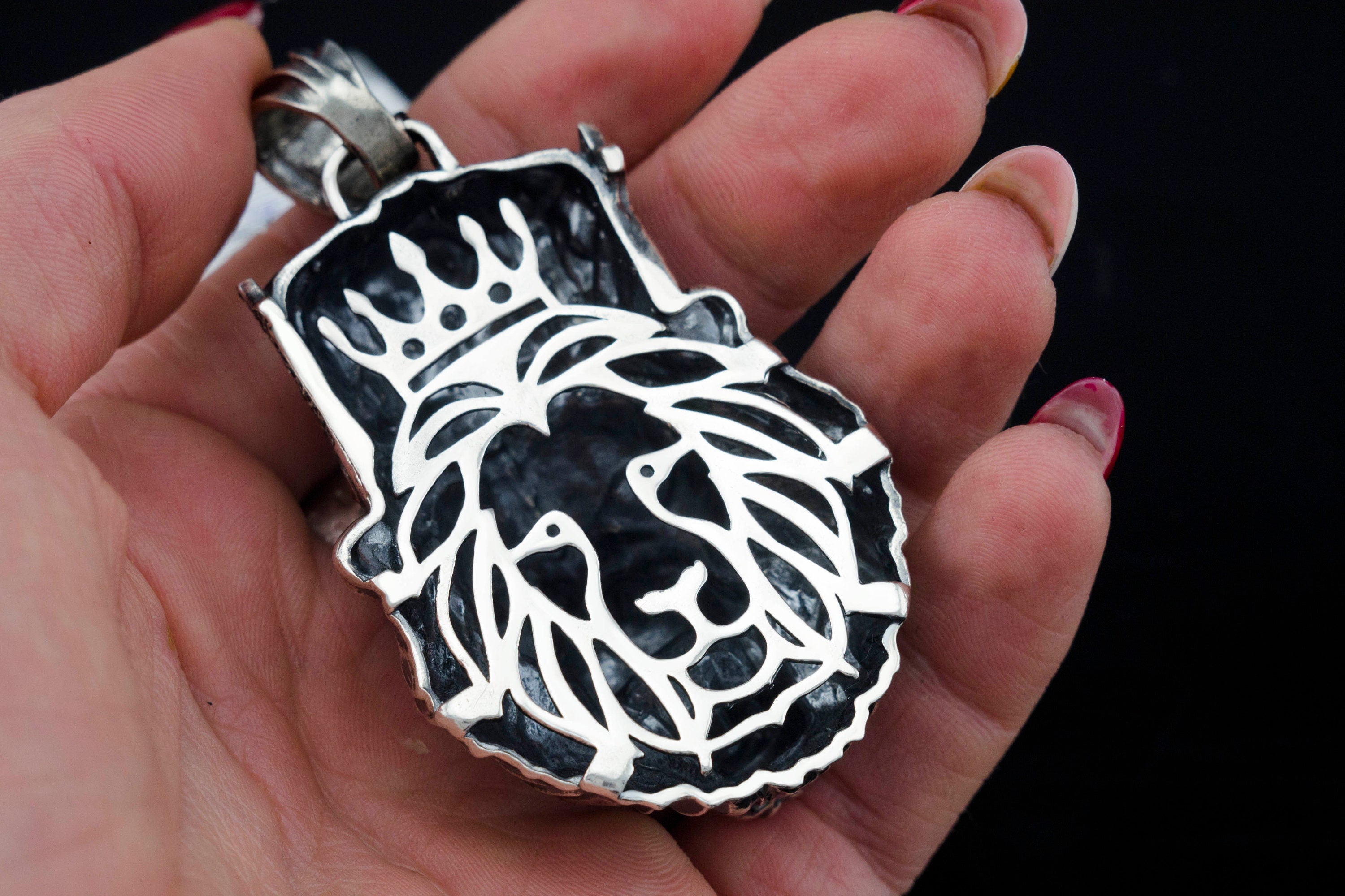 Lion pendant Heavy jewelry Silver biker pendant