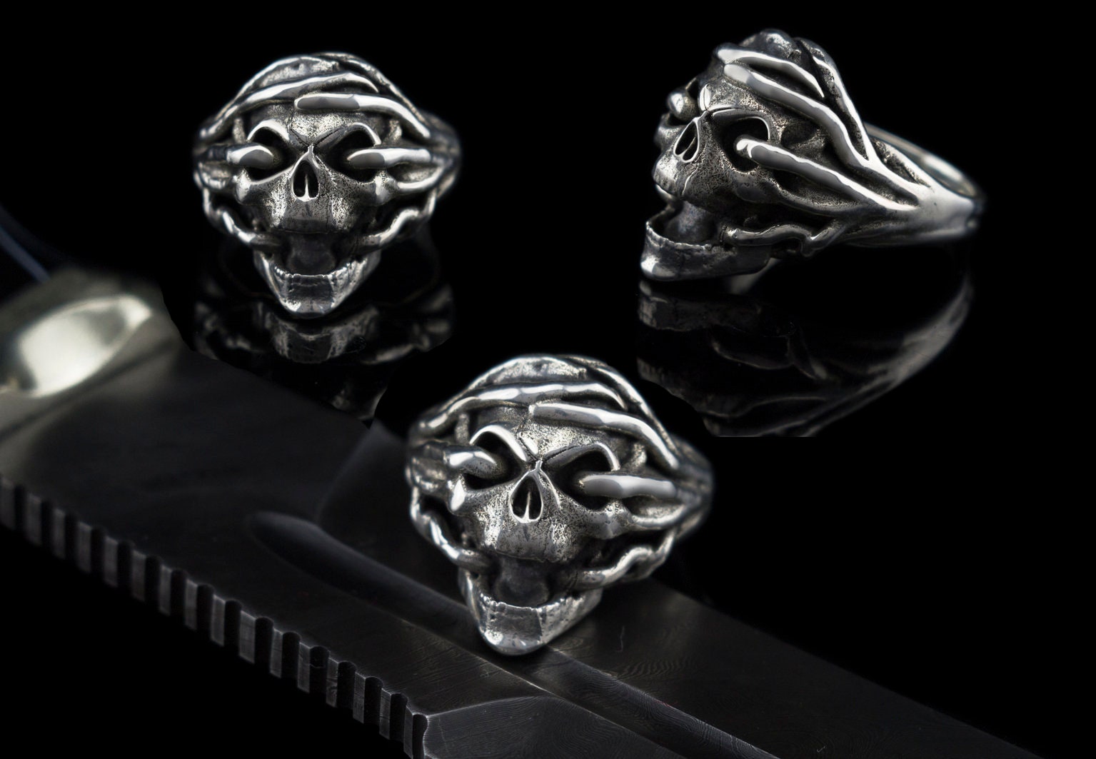 Men's ring Skull ring Silver skull ring  Brutalist Skull jewelry for men Biker ring Biker jewelry motorcycle men ring Root