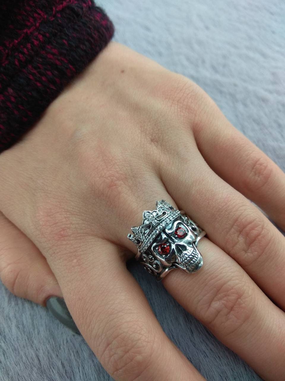 Santa Muerte Women skull ring Silver ring Crown Bikers jewelry Skull jewelry Adjustable ring Dimensionless ring Queen of skulls