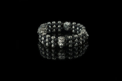 Men beaded bracel, Black bracelet, Agate beads, Sterling silver Savage Rock