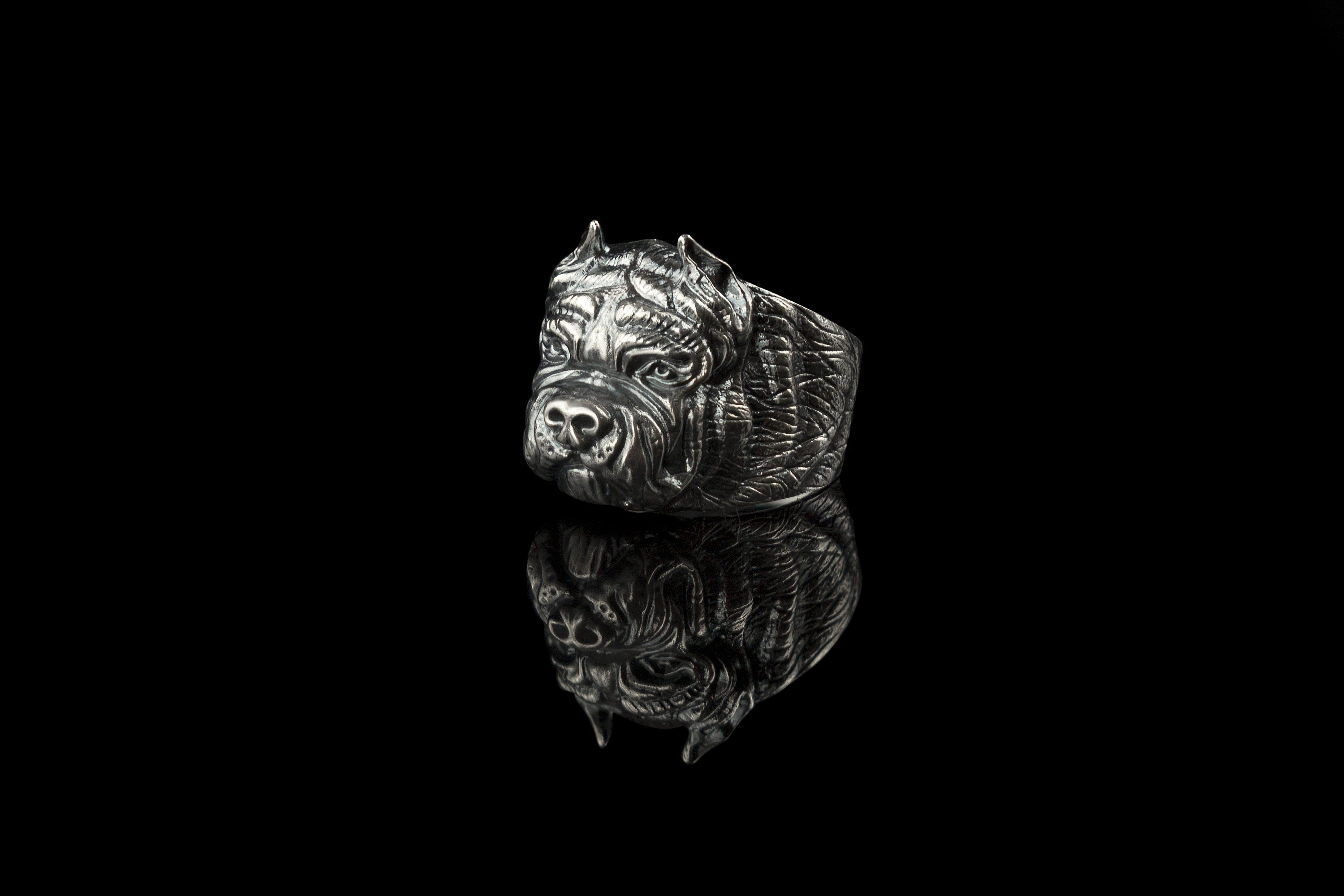 Pitbull ring, Biker ring, Animal ring, Terrier, Bordeaux, Bulldog, man silver ring