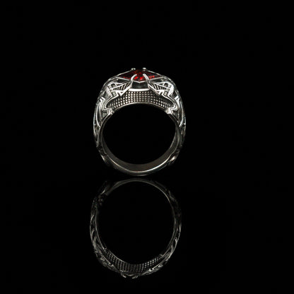 Garnet brutal men ring 13 Size Sterling silver Heavy jewelry Biker ring Mens Medieval