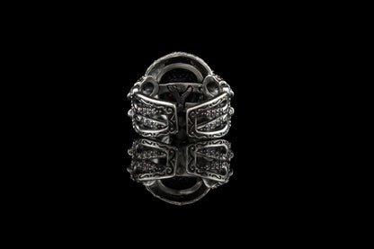 Silver skull ring Women brutal jewelry Adjustable Garnet gemstones  Sugar skull Biker jewelry