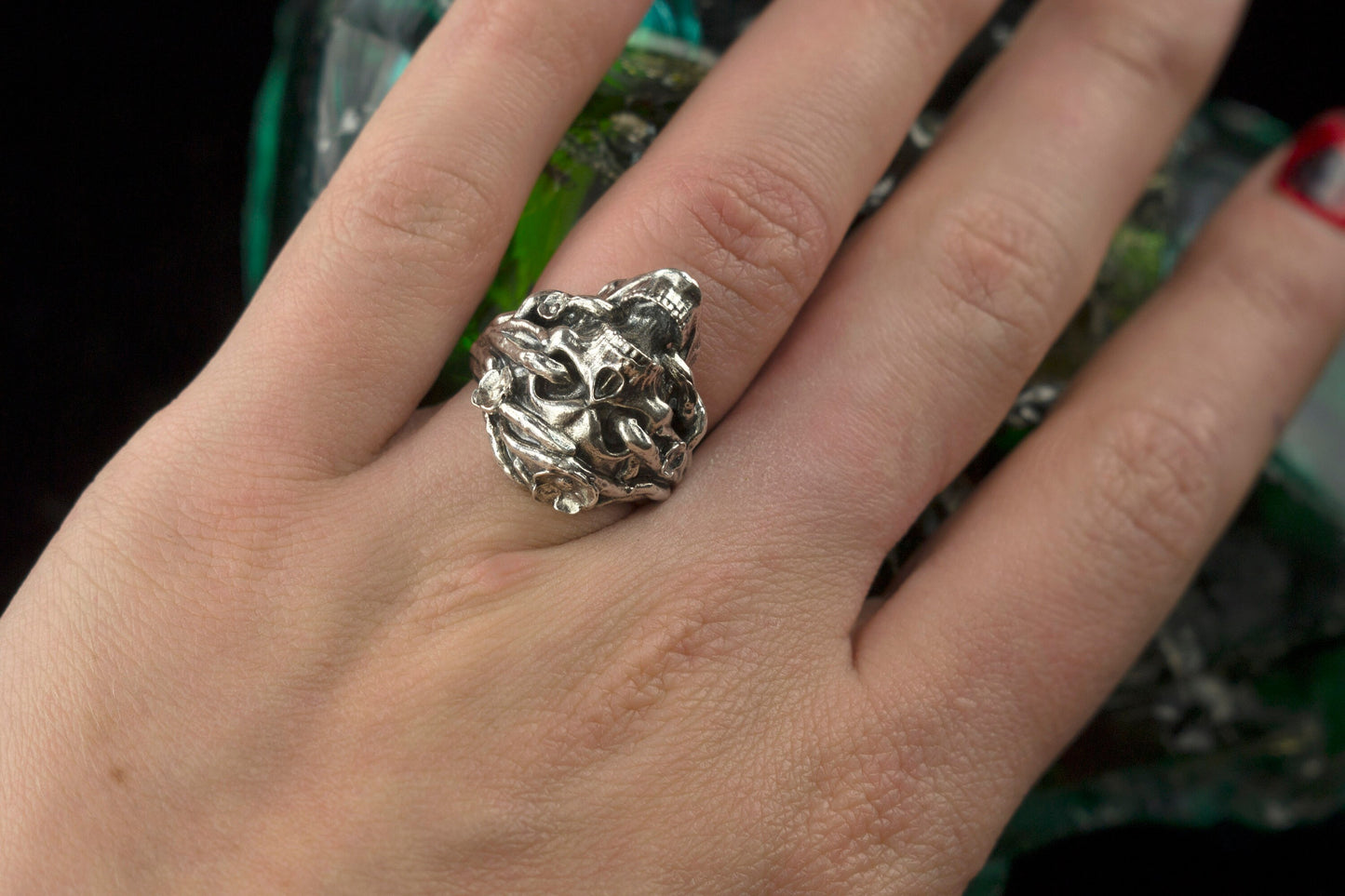 Silver skull women ring Forest witch Skull gift for women   Biker ring