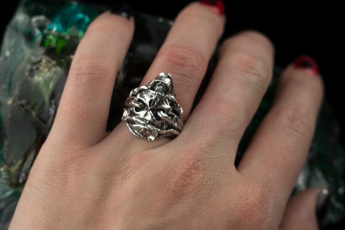 Silver skull women ring Forest witch Skull gift for women   Biker ring