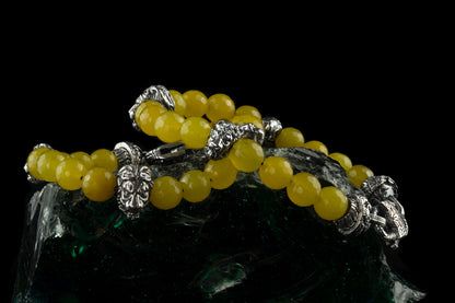 Lion bracelet Silver beaded bracelet with silver Yellow agate