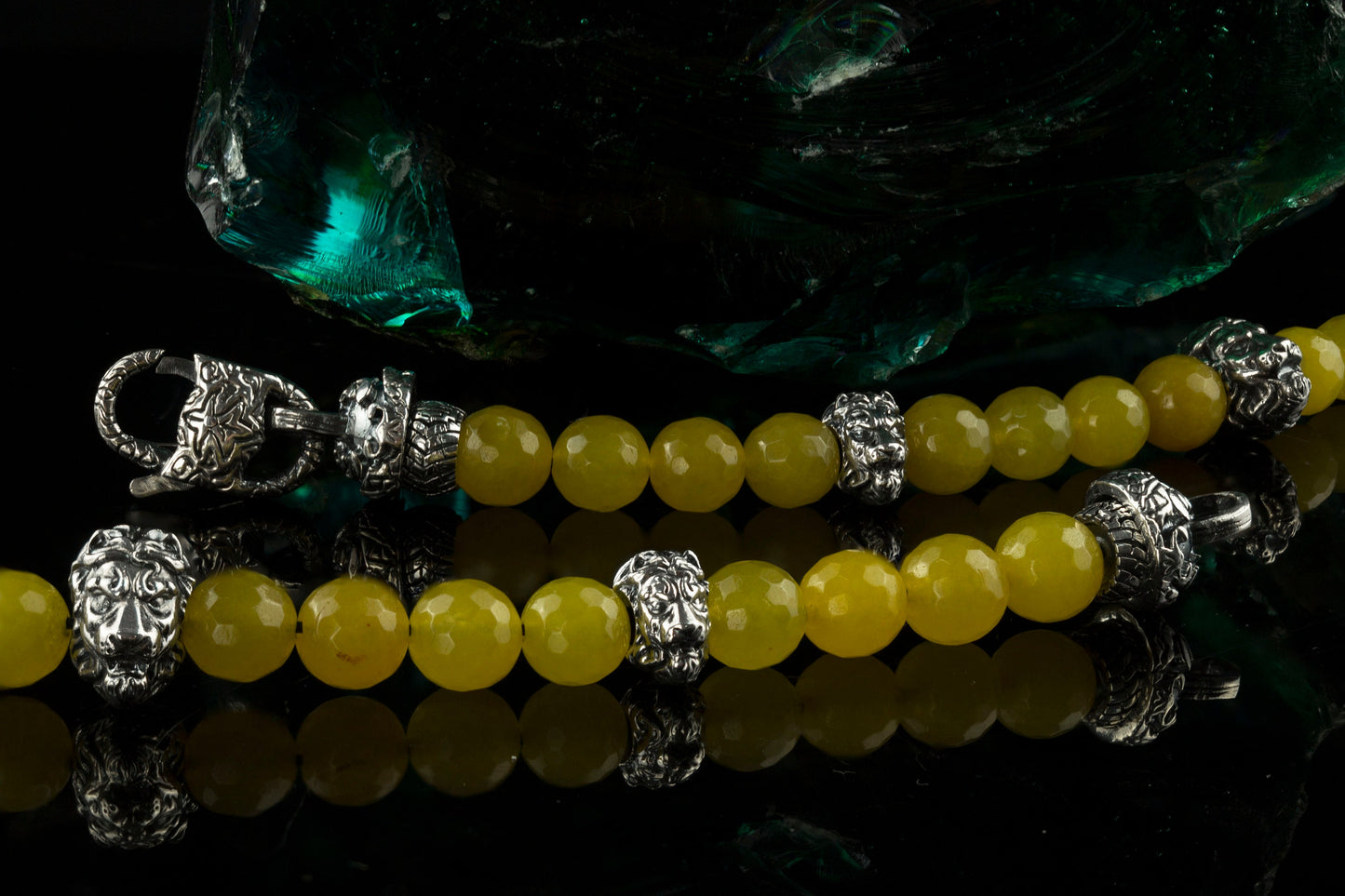 Lion bracelet Silver beaded bracelet with silver Yellow agate