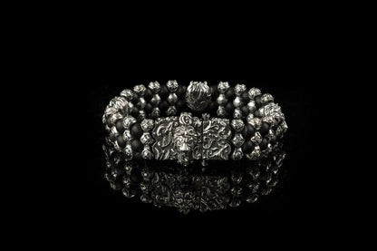 Men beaded bracel, Black bracelet, Agate beads, Sterling silver Savage Rock