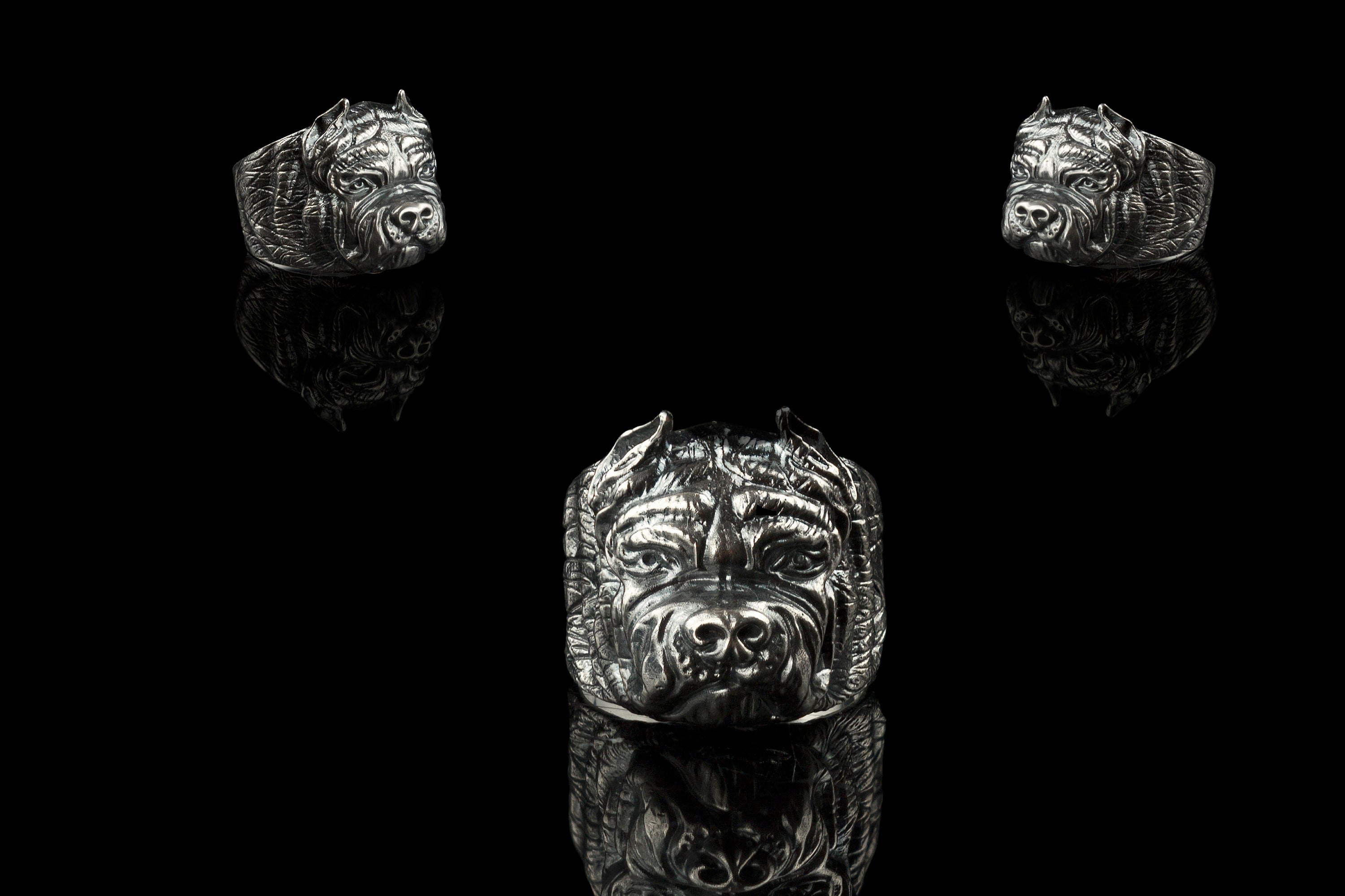 Pitbull ring, Biker ring, Animal ring, Terrier, Bordeaux, Bulldog, man silver ring