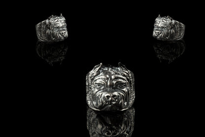 Pitbull ring, Biker ring, Animal ring, Terrier, Bordeaux, Bulldog, man silver ring