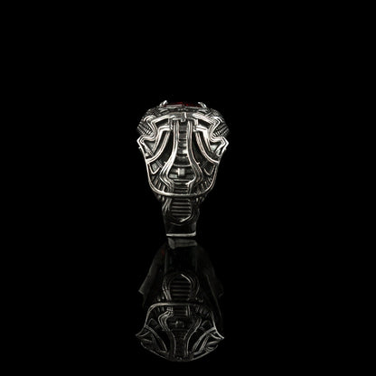 Garnet brutal men ring 13 Size Sterling silver Heavy jewelry Biker ring Mens Medieval
