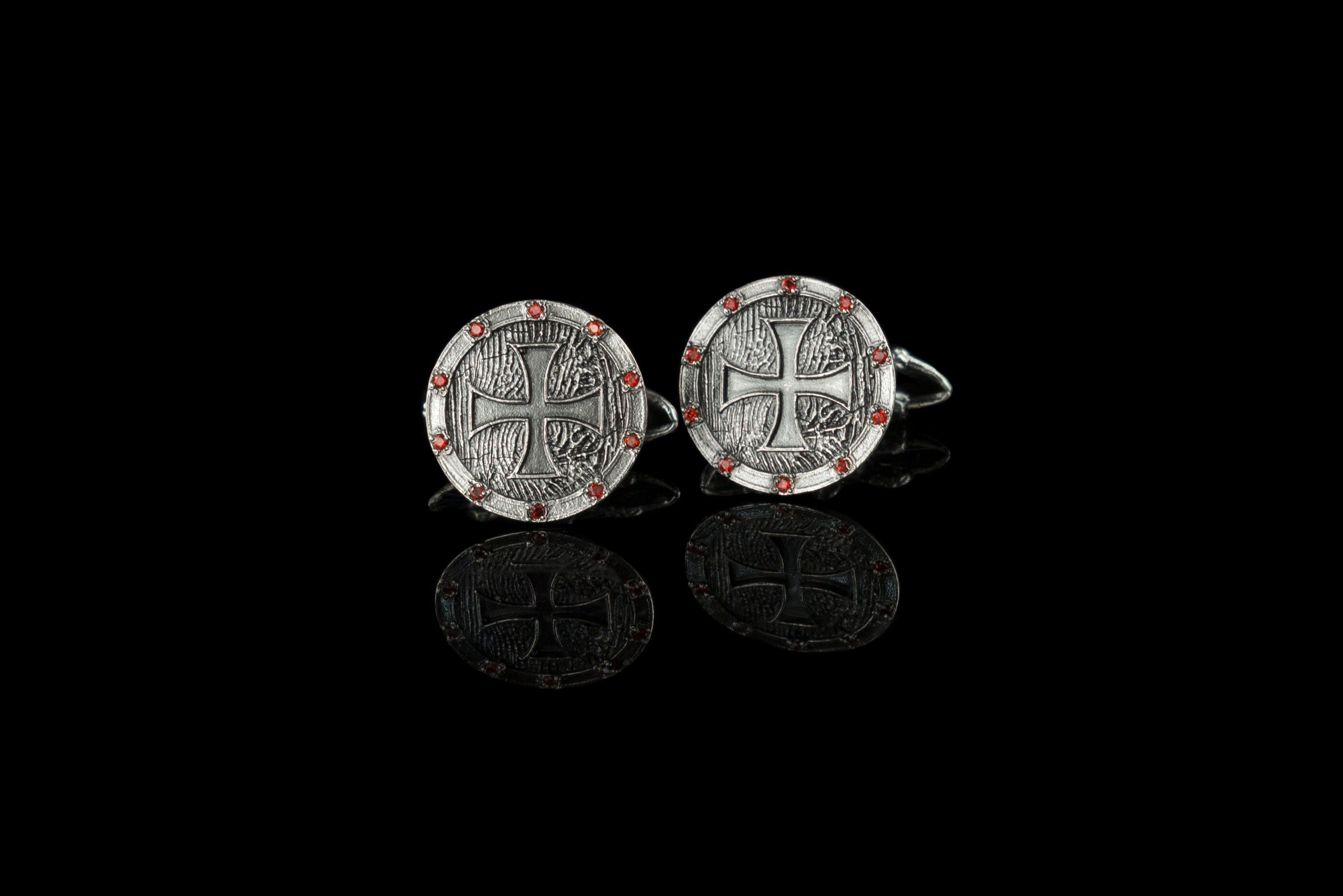 Silver cufflinks Maltese Cross Cufflinks Red