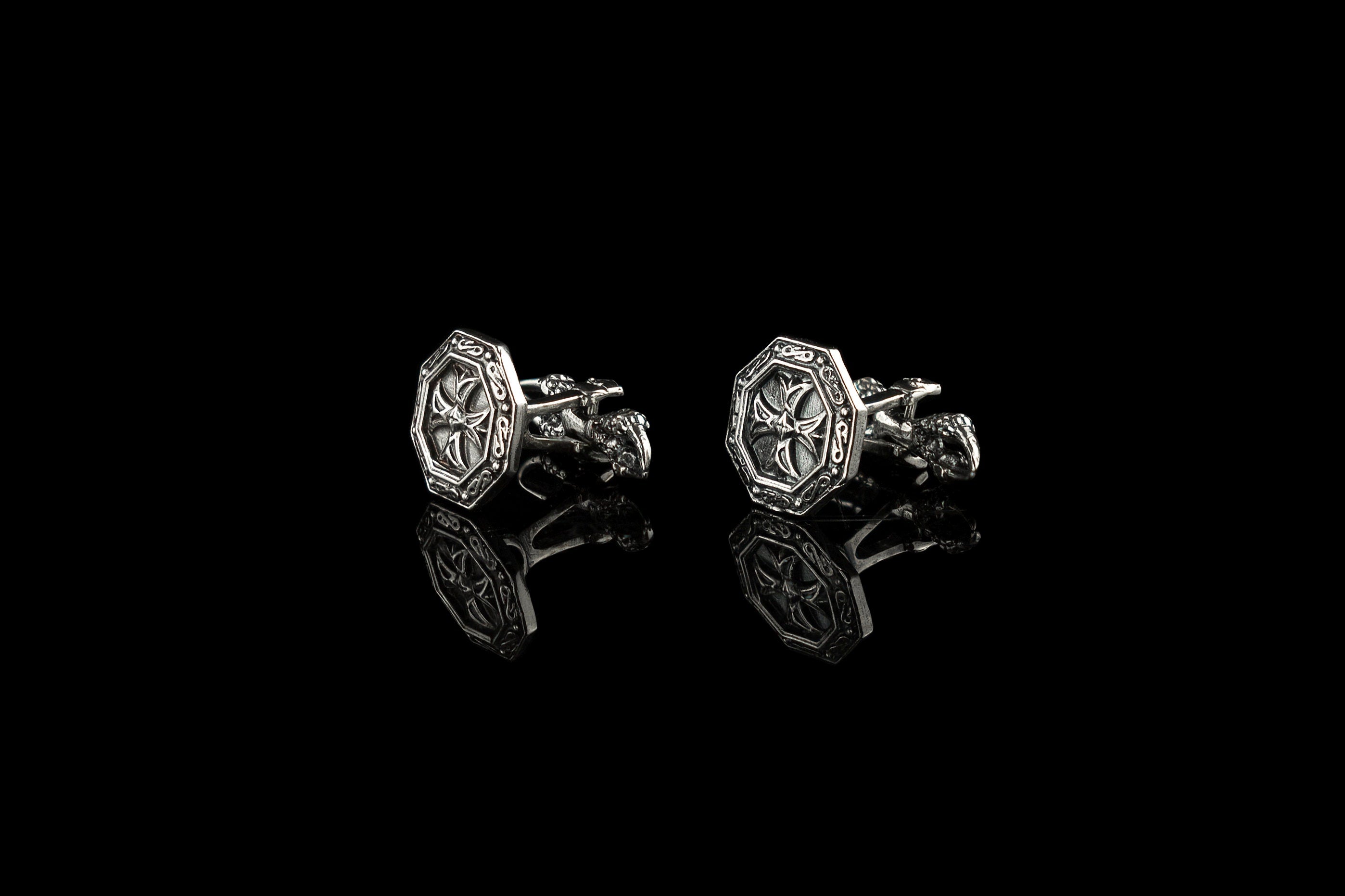 Silver cufflinks Groom accessories Men's wedding jewelry Silver cufflinks Cross