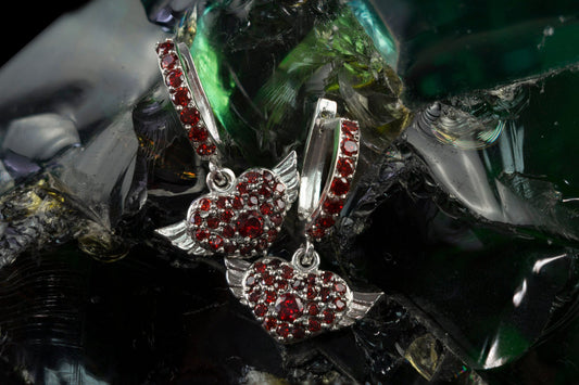 Heart earrings Red gemstones heart earrings flying heart Lovely silver earrings gift for her