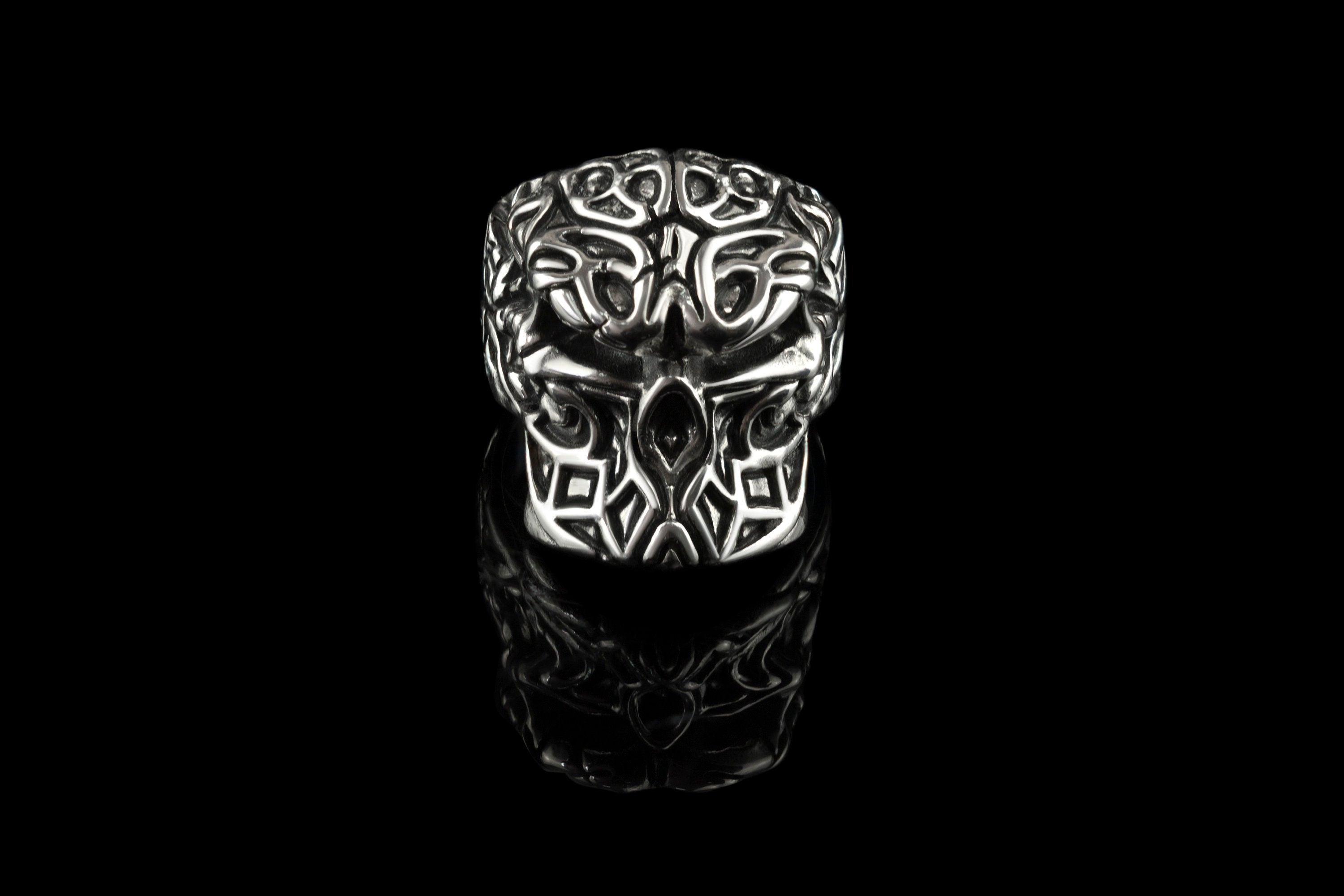 Men skull ring Biker jewelry Heavy ring Mexican skull ring Black skull ring Biker ring Men heavy silver ring