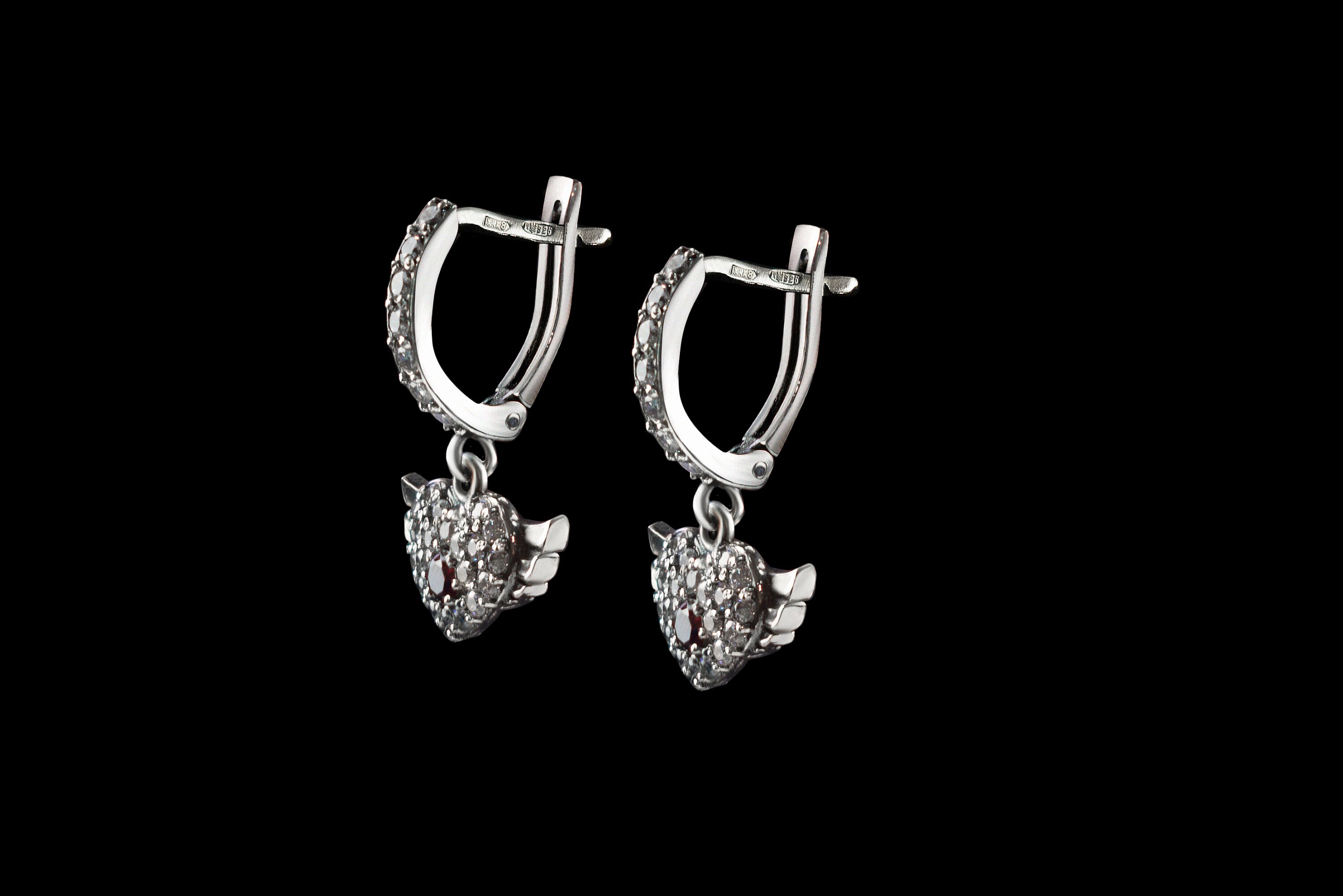 Women silver earrings Winged heart jearrings Rocker jewelry