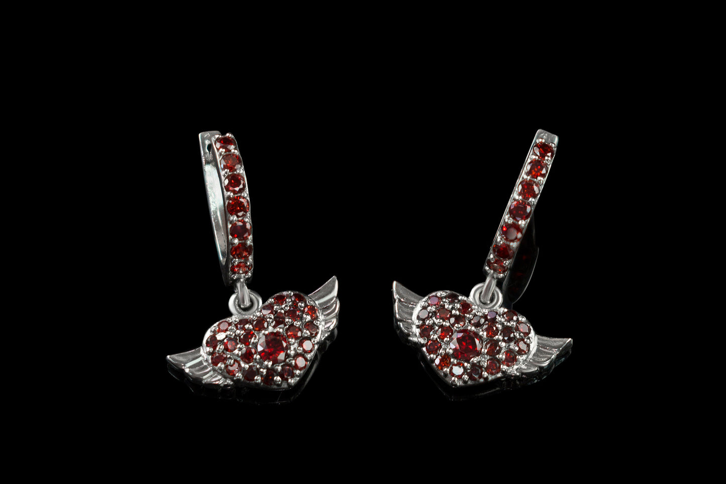 Heart earrings Red gemstones heart earrings flying heart Lovely silver earrings gift for her